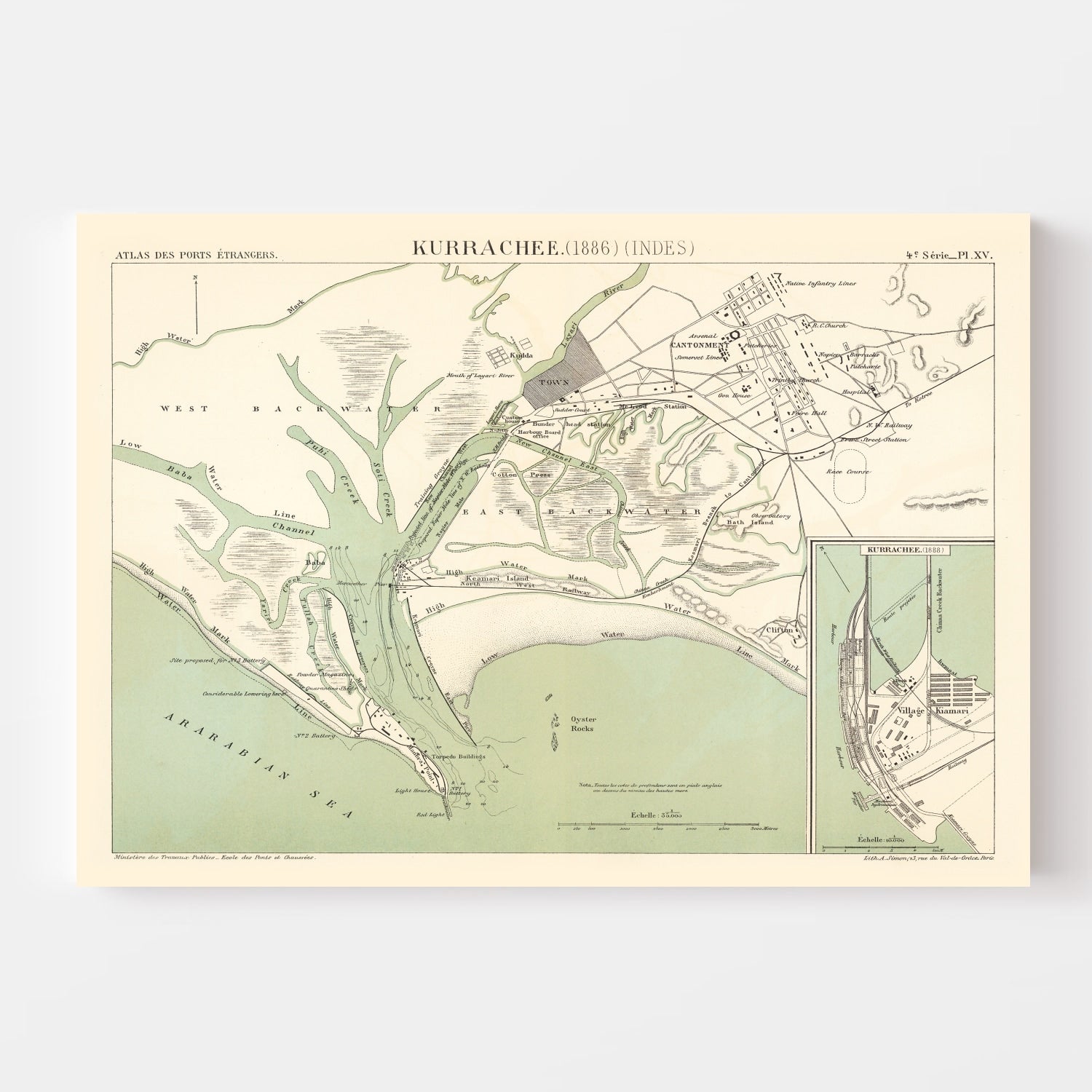 Vintage Map of Karachi, Pakistan 1888