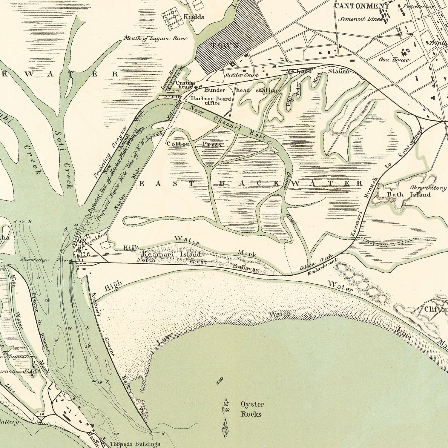 Vintage Map of Karachi, Pakistan 1888