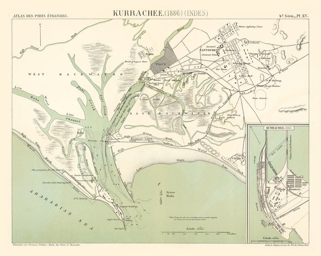 Vintage Map of Karachi, Pakistan 1888