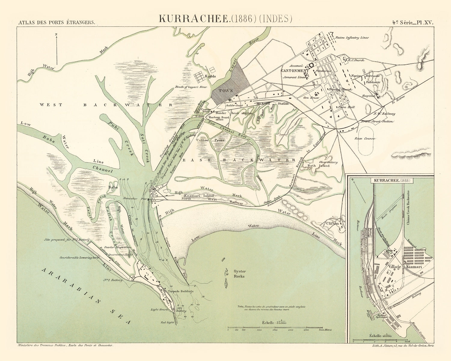 Vintage Map of Karachi, Pakistan 1888