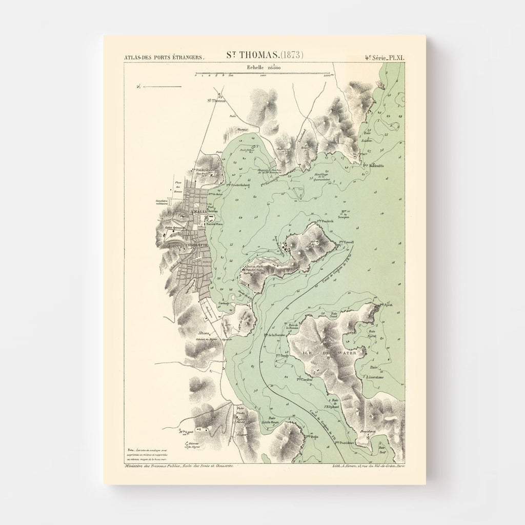Vintage Map of St. Thomas, 1873