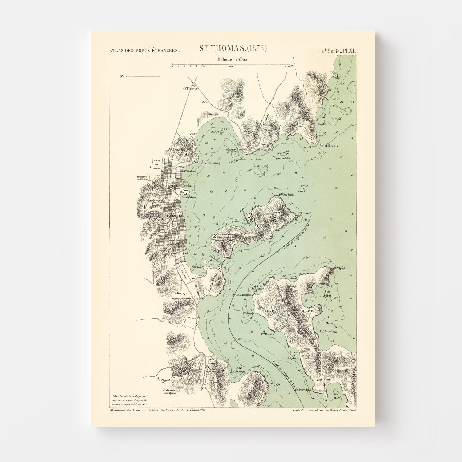Vintage Map of St. Thomas, 1873