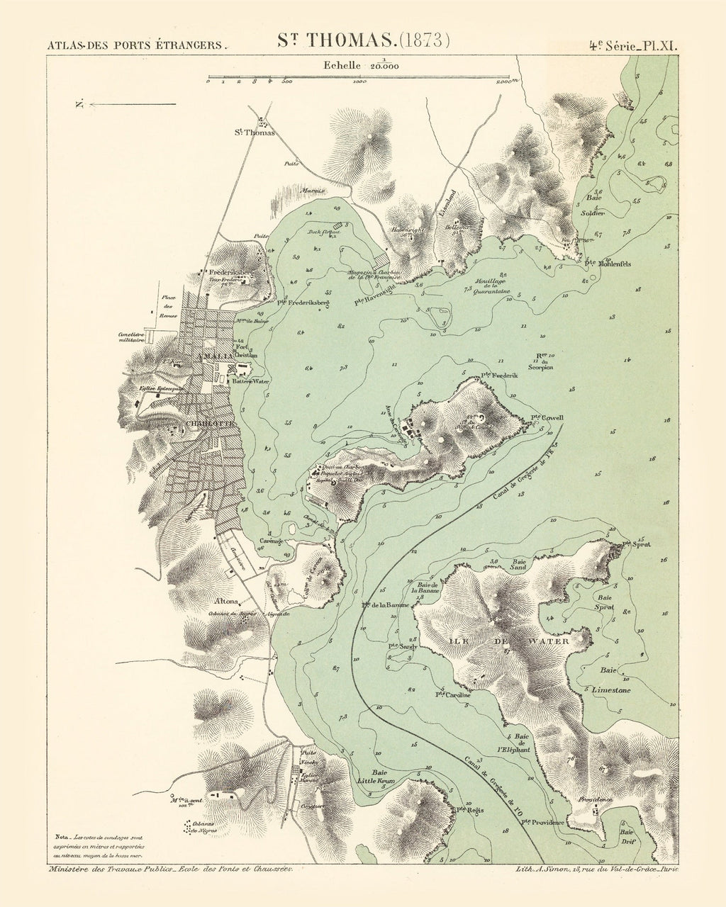 Vintage Map of St. Thomas, 1873
