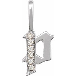 14K White Gold .05 CTW Natural Diamond Gothic Initial P Charm/Pendant