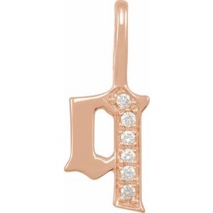 14K Rose .045 CTW Natural Diamond Gothic Initial Q Charm/Pendant