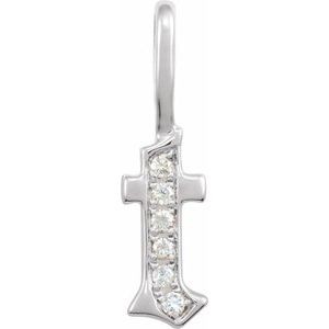 14K White .045 CTW Natural Diamond Gothic Initial T Charm/Pendant