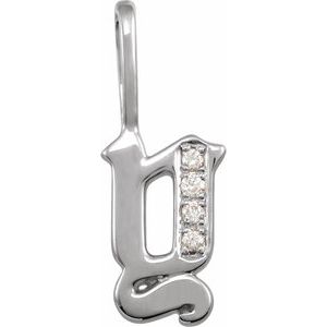 14K White Gold .03 CTW Natural Diamond Gothic Initial Y Charm/Pendant