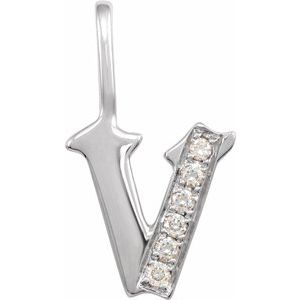 14K White .06 CTW Natural Diamond Gothic Initial V Charm/Pendant