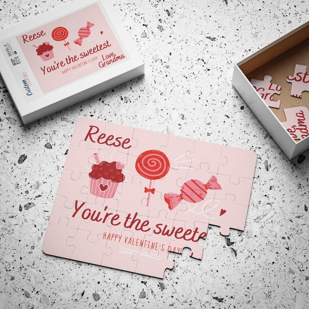 Personalized Kid's 30-Piece Valentine's Day Puzzle - "You're the Sweetest" Candy Theme