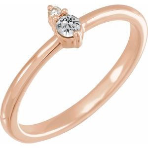 14K Rose Gold Natural White Sapphire & .015 CT Natural Diamond Ring