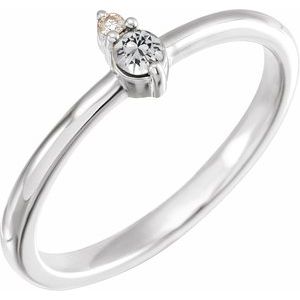 14K White Gold Natural White Sapphire & .015 CT Natural Diamond Ring