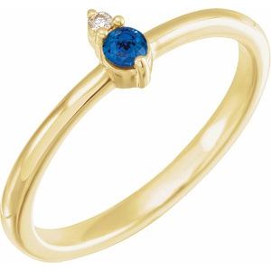 14K Yellow Gold Natural Blue Sapphire & .015 CT Natural Diamond Ring