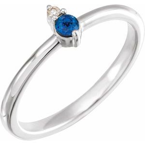 14K White Gold Natural Blue Sapphire & .015 CT Natural Diamond Ring