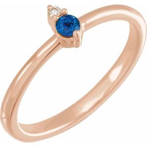 14K Rose Gold Natural Blue Sapphire & .015 CT Natural Diamond Ring