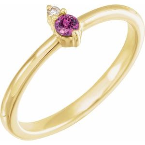 14K Yellow Gold Natural Pink Sapphire & .015 CT Natural Diamond Ring