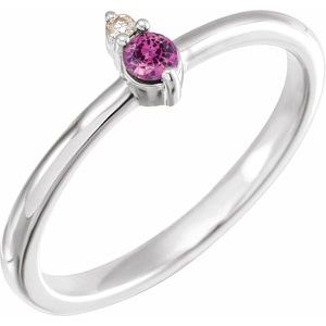 14K White Gold Natural Pink Sapphire & .015 CT Natural Diamond Ring