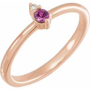 14K Rose Gold Natural Pink Sapphire & .015 CT Natural Diamond Ring