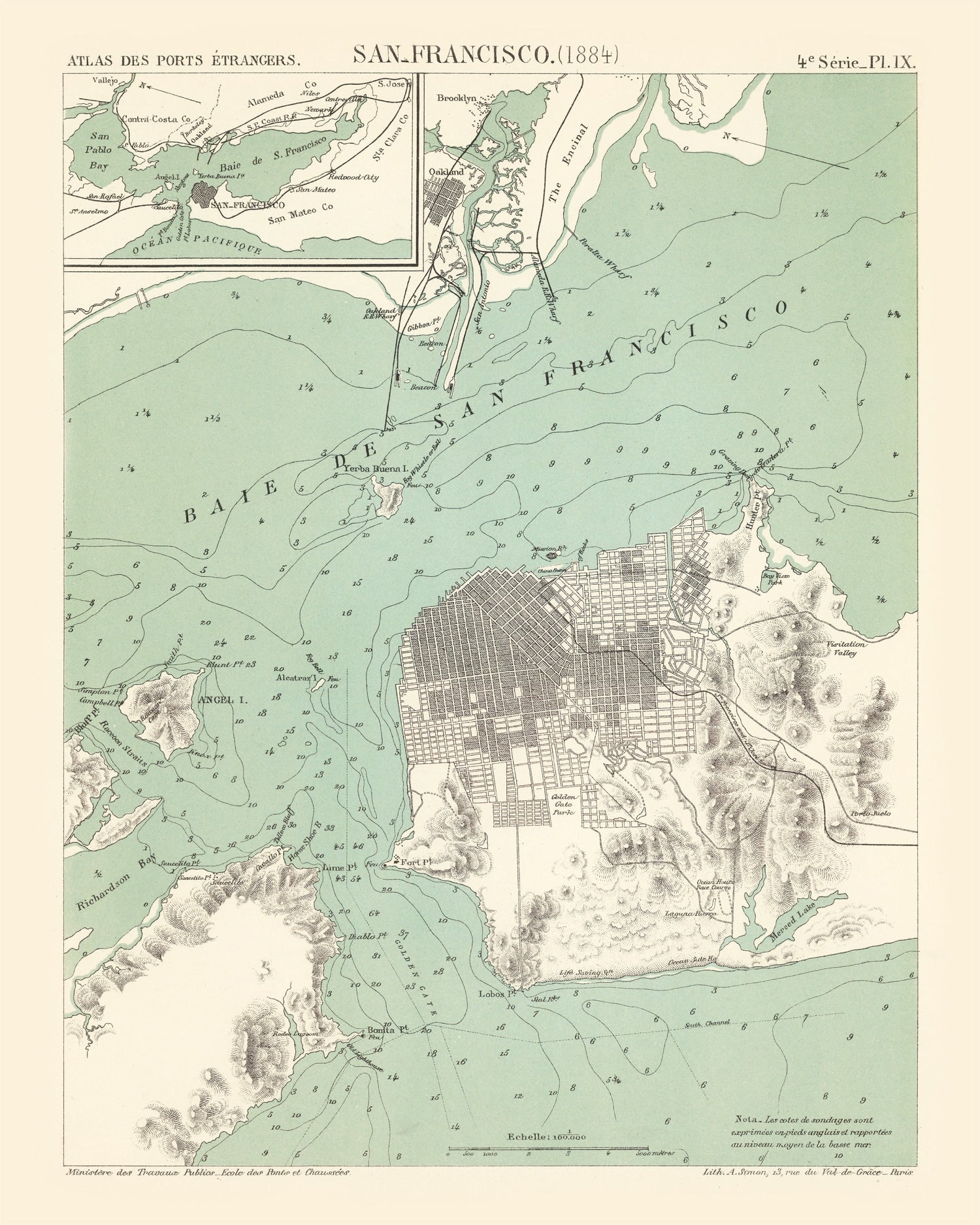 Vintage Map of San Francisco, California 1884