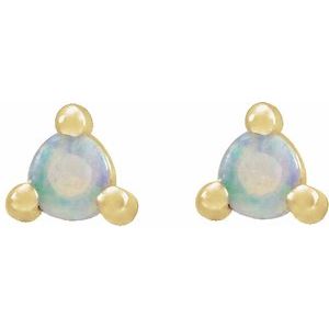 14K Yellow Gold 6 mm Round Natural White Opal Earrings – image 2
