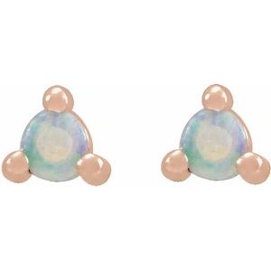 14K Rose Gold 3 mm Round Natural White Opal Earrings – image 2