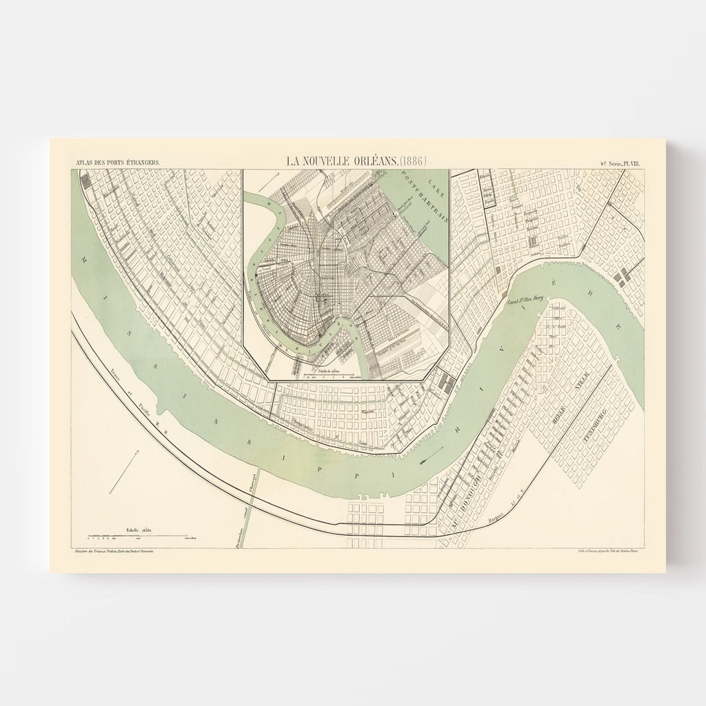 Vintage Map of New Orleans, Louisiana 1886