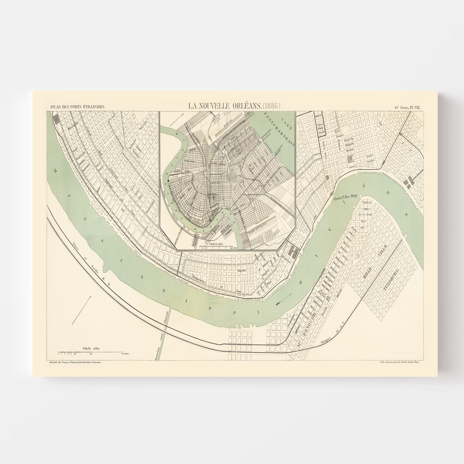 Vintage Map of New Orleans, Louisiana 1886