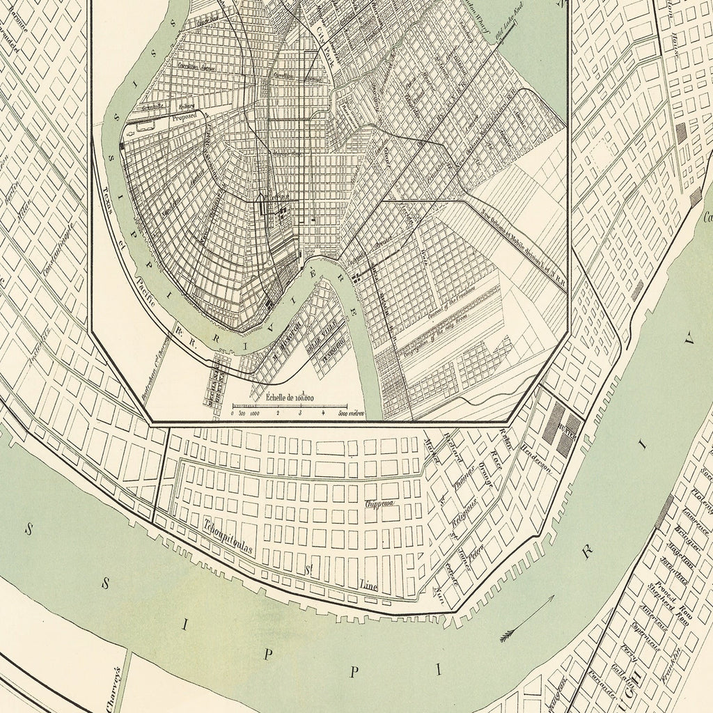 Vintage Map of New Orleans, Louisiana 1886