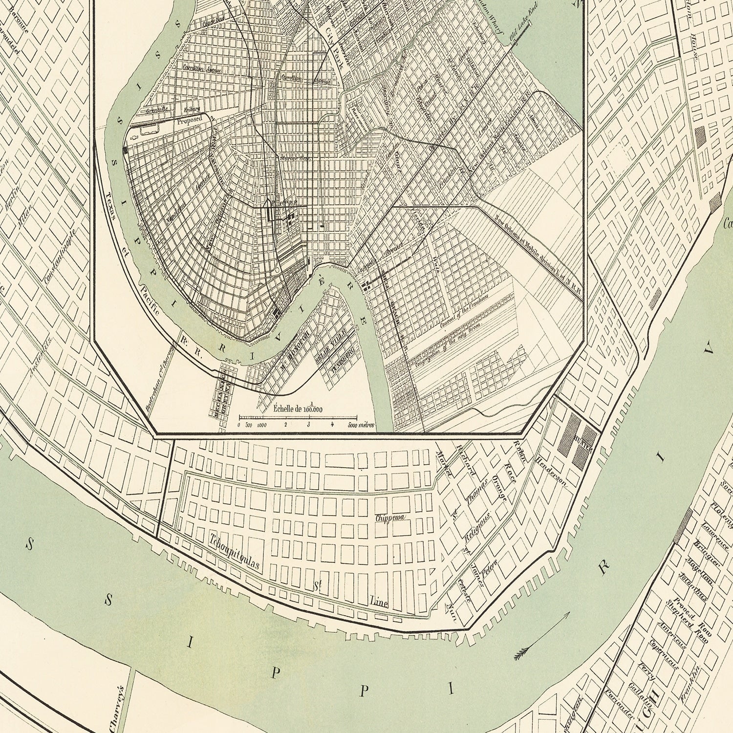 Vintage Map of New Orleans, Louisiana 1886