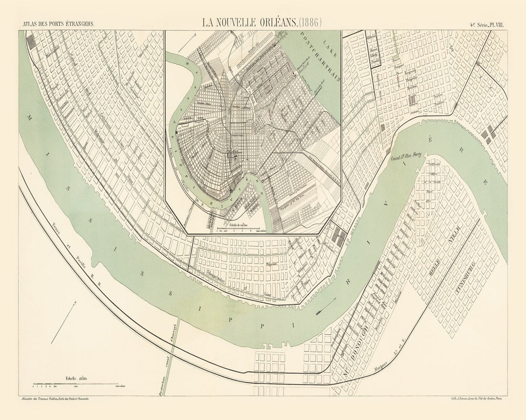 Vintage Map of New Orleans, Louisiana 1886