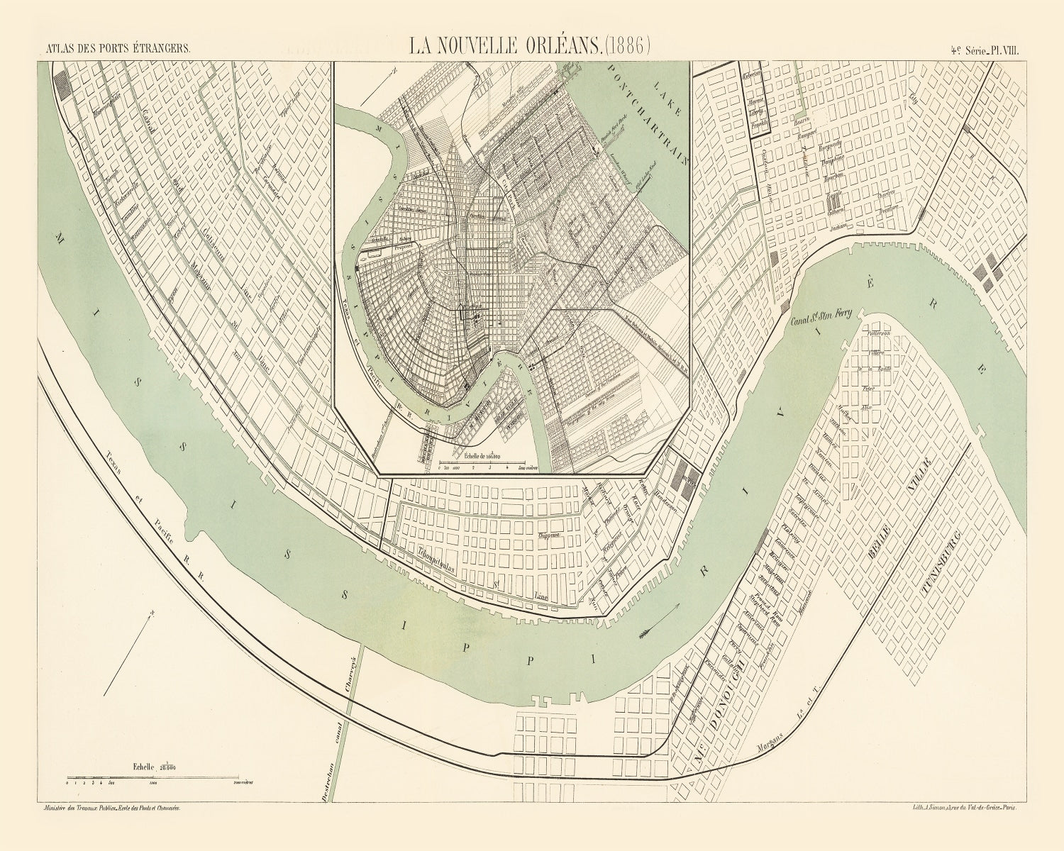 Vintage Map of New Orleans, Louisiana 1886