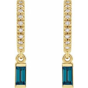 14K Yellow Gold Natural London Blue Topaz & .08 CTW Natural Diamond French-Set Hoop Earrings – image 2
