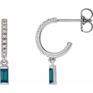 Platinum Natural London Blue Topaz & .08 CTW Natural Diamond French-Set Hoop Earrings