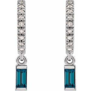14K White Gold Natural London Blue Topaz & .08 CTW Natural Diamond French-Set Hoop Earrings – image 2