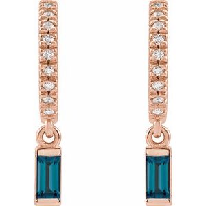 14K Rose Gold Natural London Blue Topaz & .08 CTW Natural Diamond French-Set Hoop Earrings – image 2