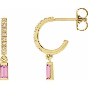 14K Yellow Gold Natural Pink Sapphire & .08 CTW Natural Diamond French-Set Hoop Earrings