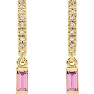 14K Yellow Gold Natural Pink Sapphire & .08 CTW Natural Diamond French-Set Hoop Earrings – image 2
