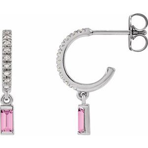 Platinum Natural Pink Sapphire & .08 CTW Natural Diamond French-Set Hoop Earrings
