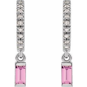Platinum Natural Pink Sapphire & .08 CTW Natural Diamond French-Set Hoop Earrings – image 2