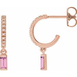 14K Rose Gold Natural Pink Sapphire & .08 CTW Natural Diamond French-Set Hoop Earrings
