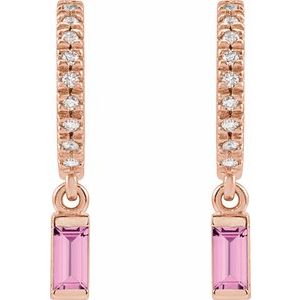 14K Rose Gold Natural Pink Sapphire & .08 CTW Natural Diamond French-Set Hoop Earrings – image 2