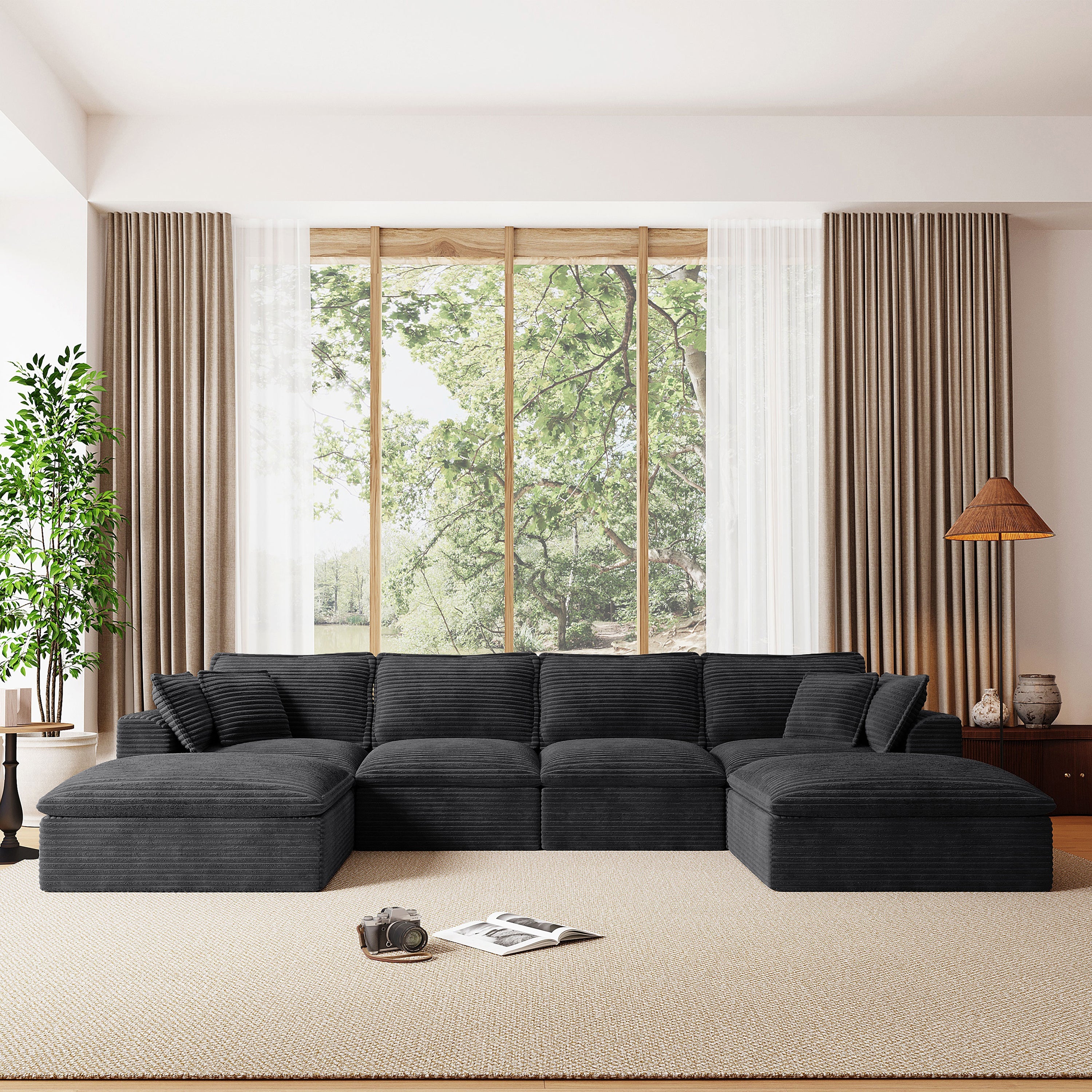 142*82' Fully Compressed Modular Sectional Sofa, U Shape with Ottomans, Luxury Corduroy with Extra Width&Depth Cloud Like Soft Cushion, No Assembly Required, for Living Room&Apartment,2 Colors