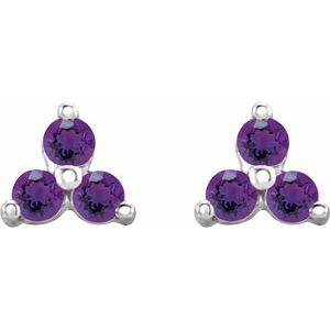 Platinum Natural Amethyst Three Stone Earrings – image 2