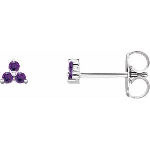 14K White Gold Natural Amethyst Three Stone Earrings