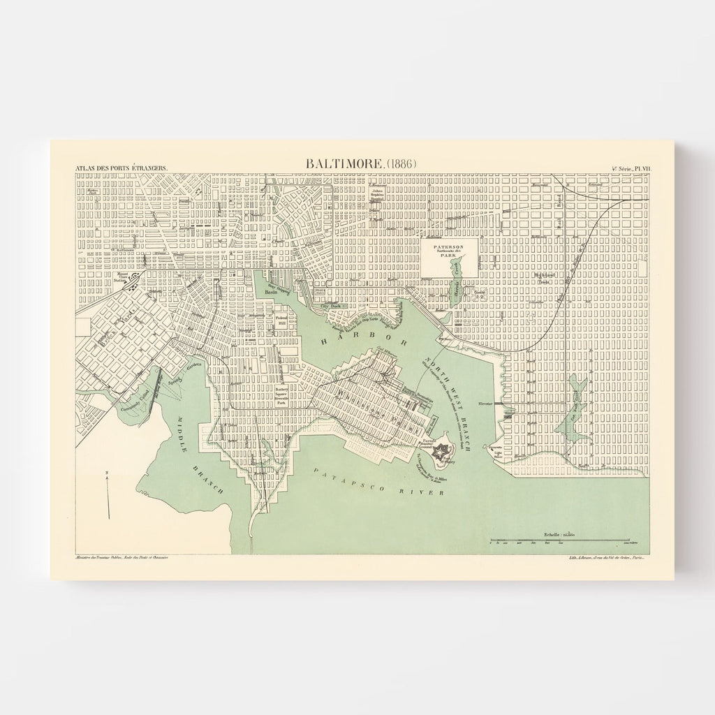 Vintage Map of Baltimore, Maryland 1886