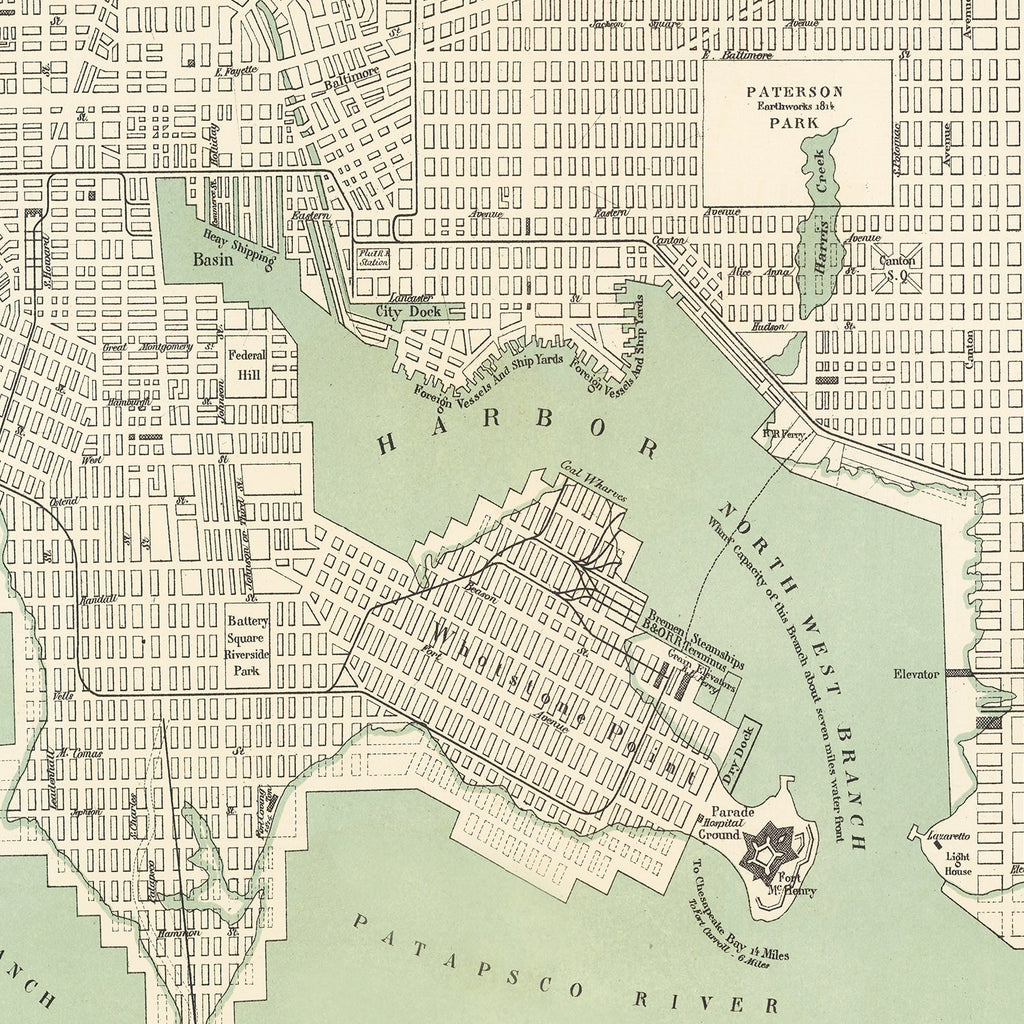 Vintage Map of Baltimore, Maryland 1886