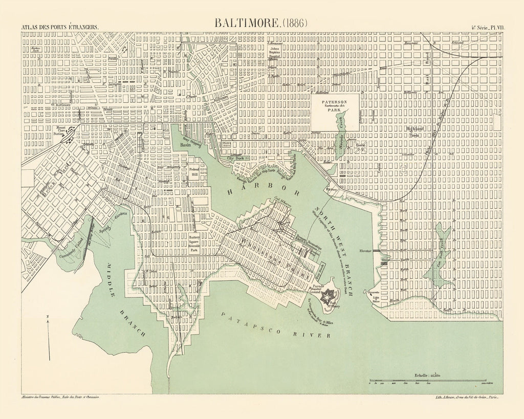 Vintage Map of Baltimore, Maryland 1886