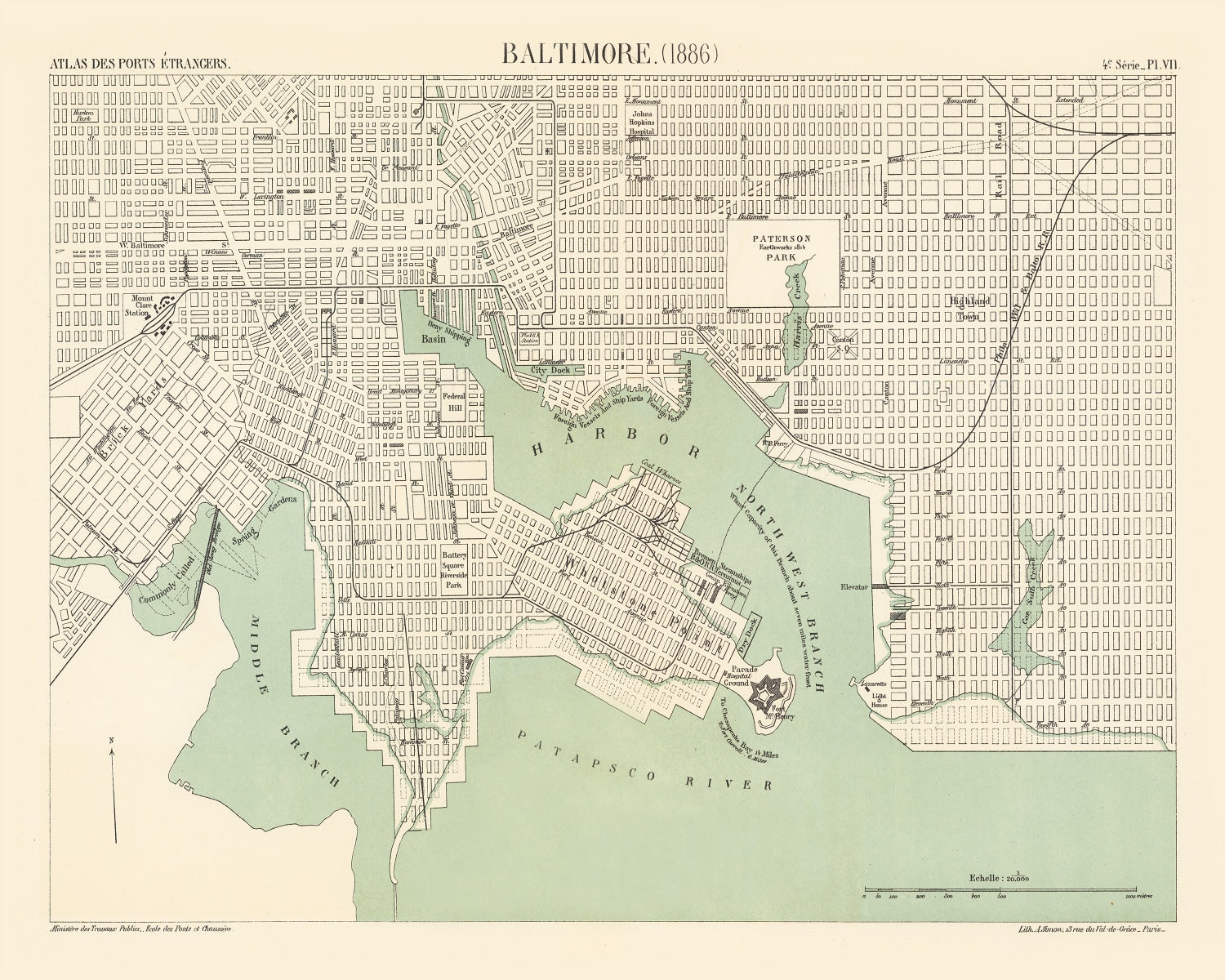 Vintage Map of Baltimore, Maryland 1886