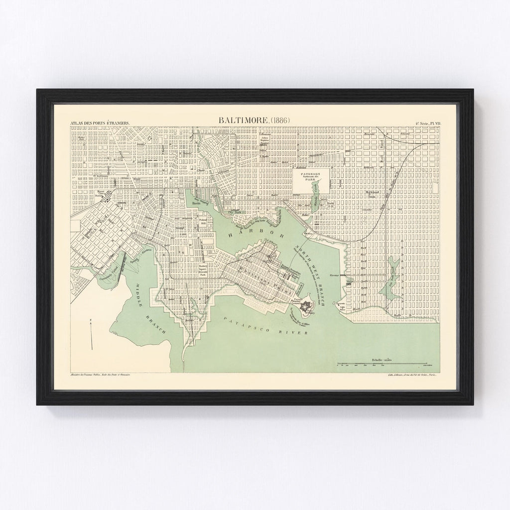 Vintage Map of Baltimore, Maryland 1886
