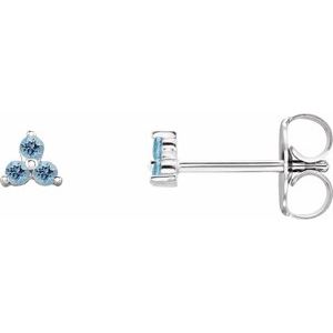 14K White Gold Natural Aquamarine Three Stone Earrings