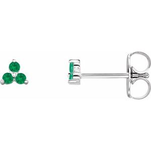 Sterling Silver Natural Emerald Three Stone Earrings